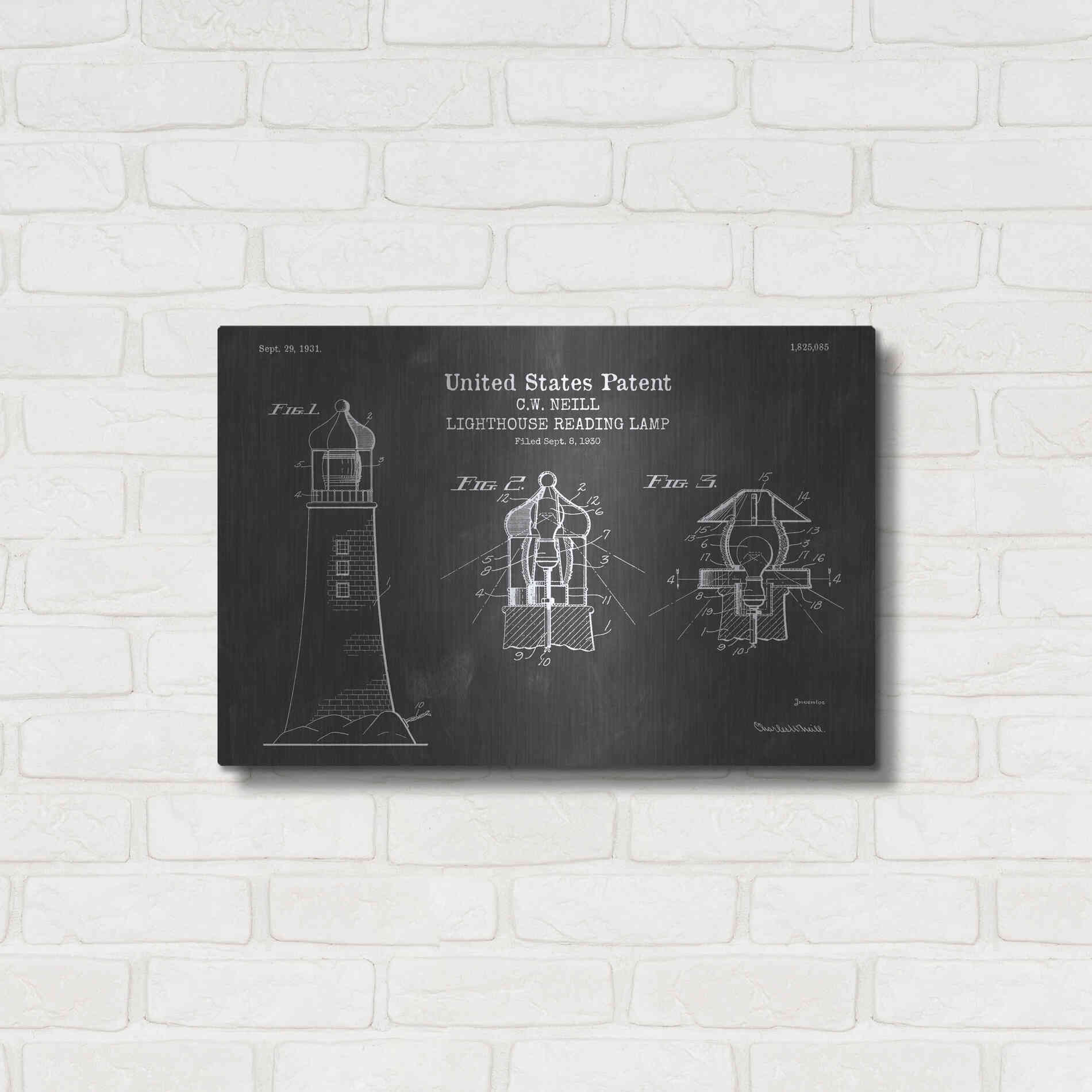 Luxe Metal Art 'Lighthouse Reading Lamp Blueprint Patent Chalkboard' Metal Wall Art,24x16