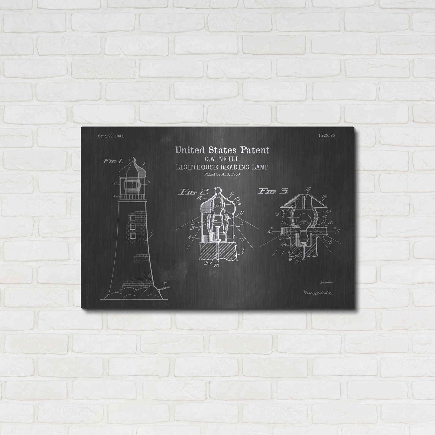 Luxe Metal Art 'Lighthouse Reading Lamp Blueprint Patent Chalkboard' Metal Wall Art,36x24