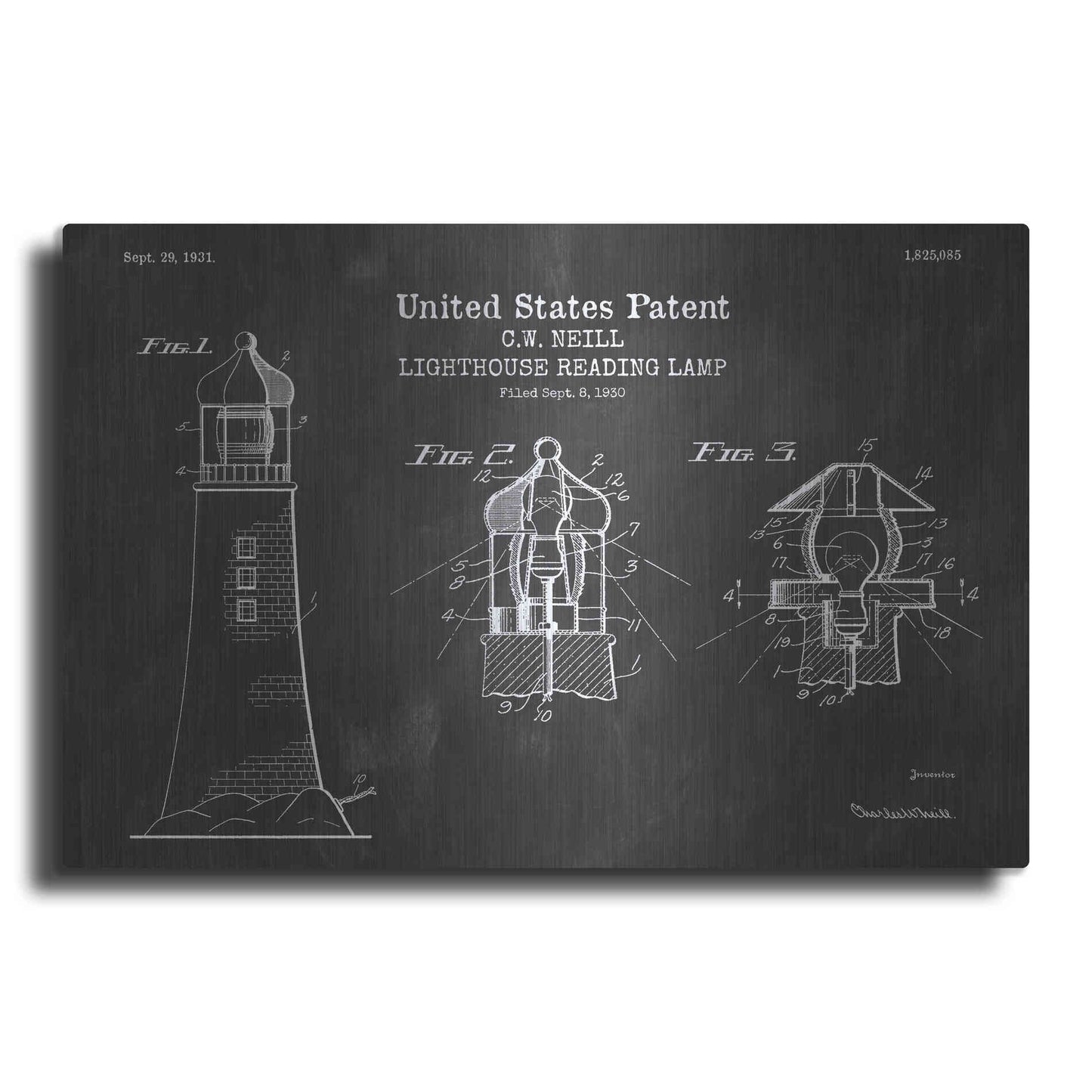 Luxe Metal Art 'Lighthouse Reading Lamp Blueprint Patent Chalkboard' Metal Wall Art