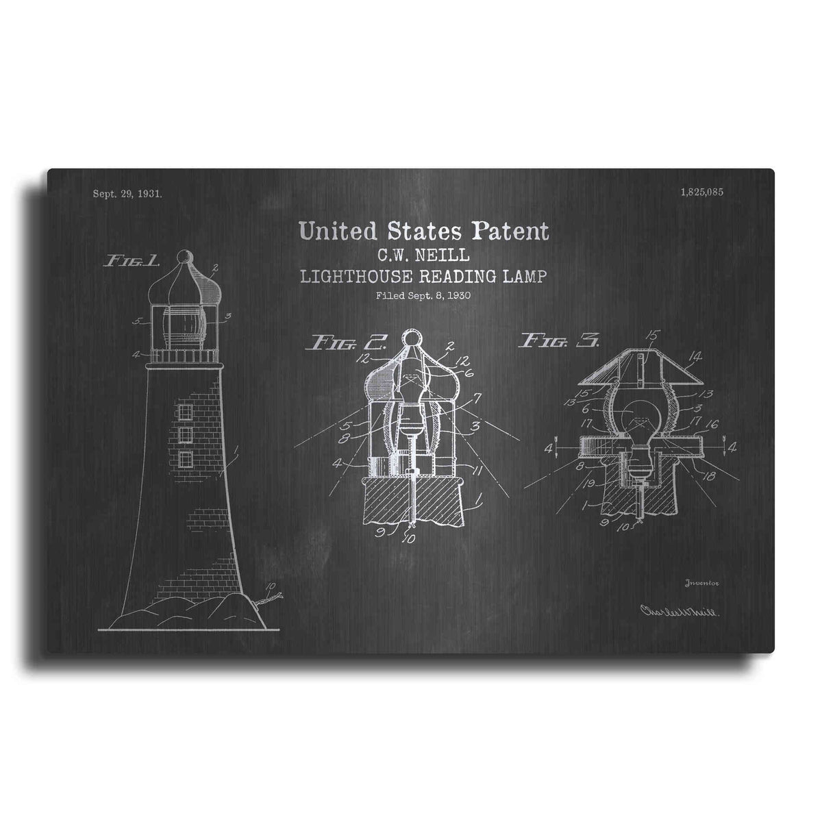 Luxe Metal Art 'Lighthouse Reading Lamp Blueprint Patent Chalkboard' Metal Wall Art