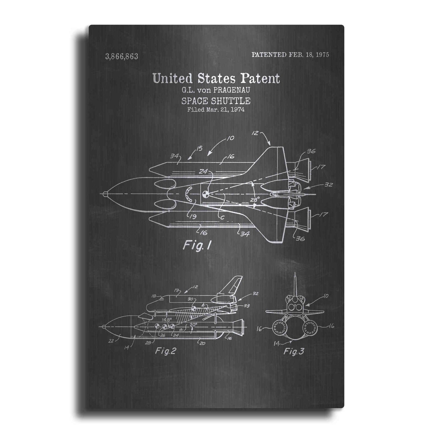 Luxe Metal Art 'Space Shuttle Blueprint Patent Chalkboard' Metal Wall Art