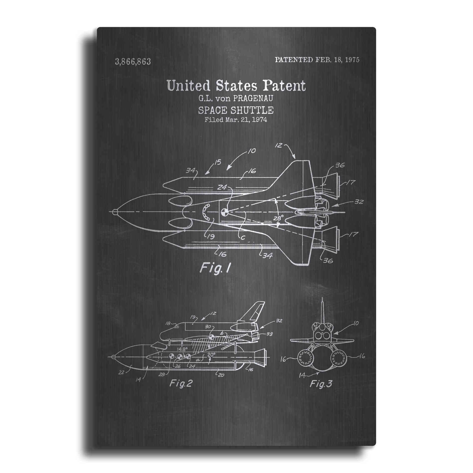 Luxe Metal Art 'Space Shuttle Blueprint Patent Chalkboard' Metal Wall Art