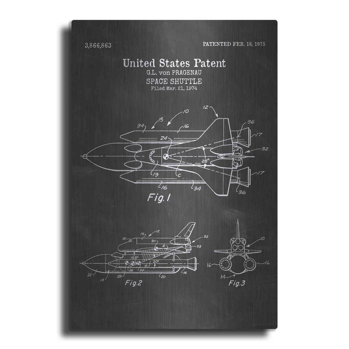 Luxe Metal Art 'Space Shuttle Blueprint Patent Chalkboard' Metal Wall Art