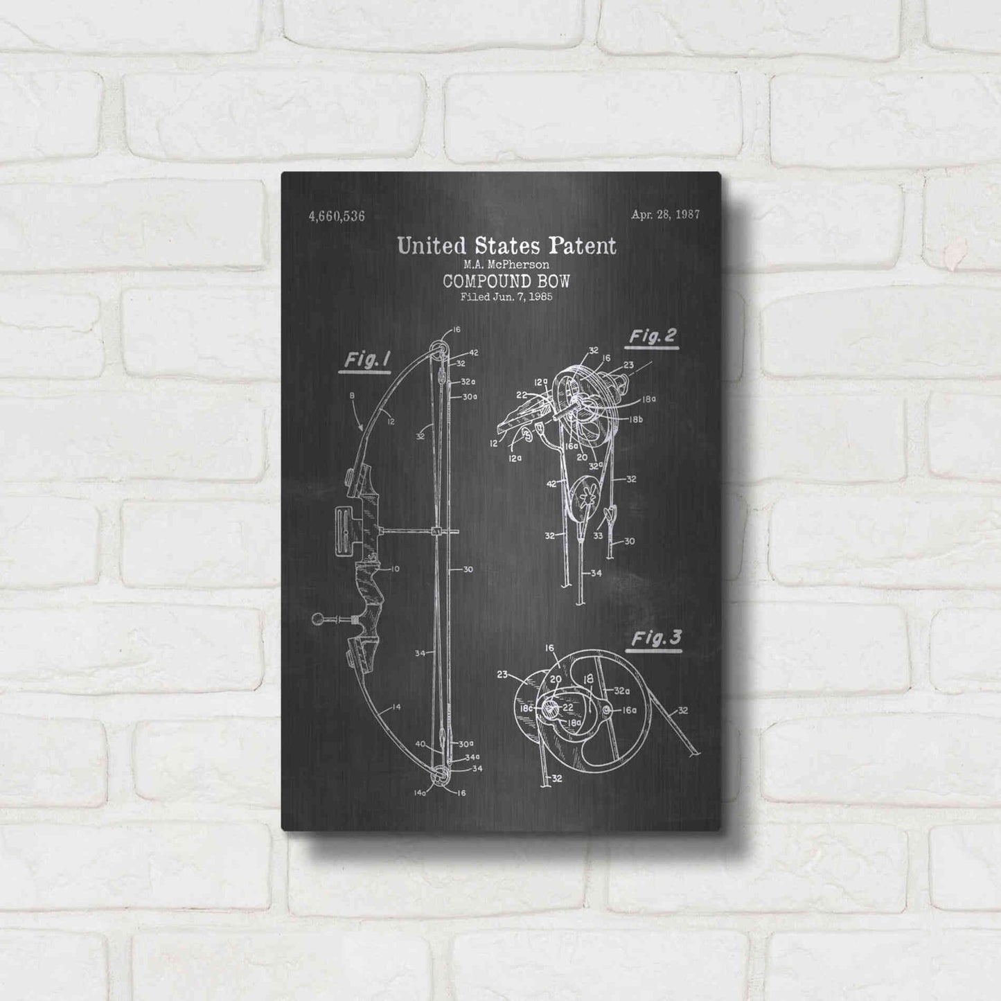 Luxe Metal Art 'Compound Bow Blueprint Patent Chalkboard' Metal Wall Art,12x16