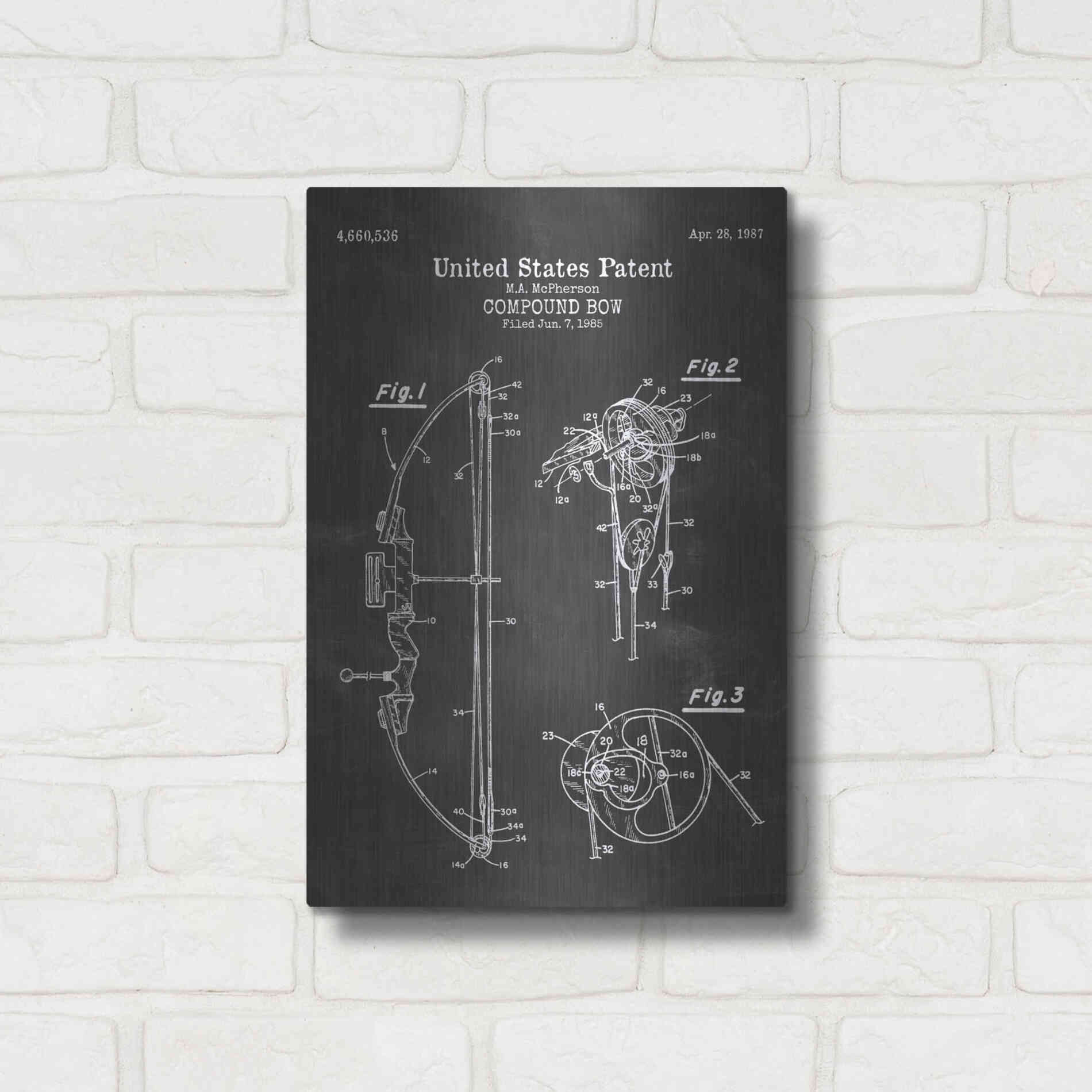 Luxe Metal Art 'Compound Bow Blueprint Patent Chalkboard' Metal Wall Art,12x16
