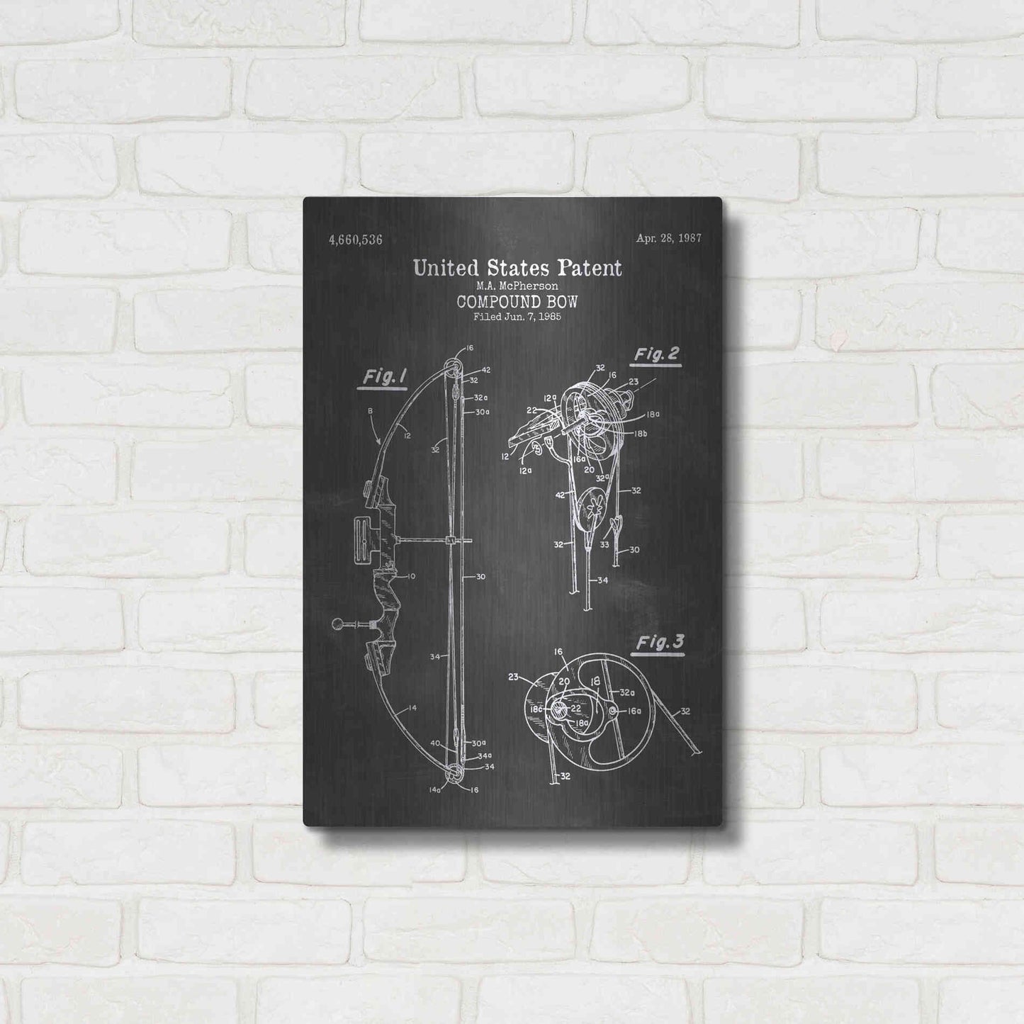 Luxe Metal Art 'Compound Bow Blueprint Patent Chalkboard' Metal Wall Art,16x24