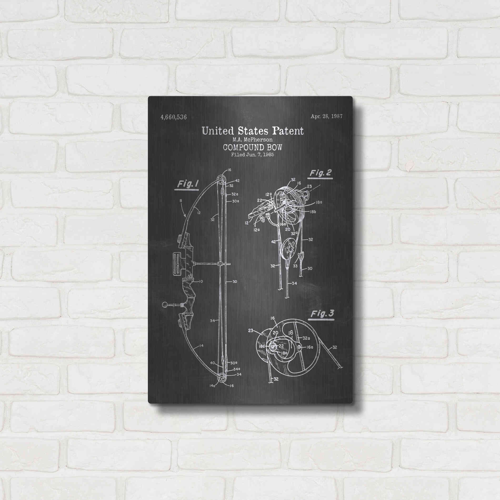 Luxe Metal Art 'Compound Bow Blueprint Patent Chalkboard' Metal Wall Art,16x24
