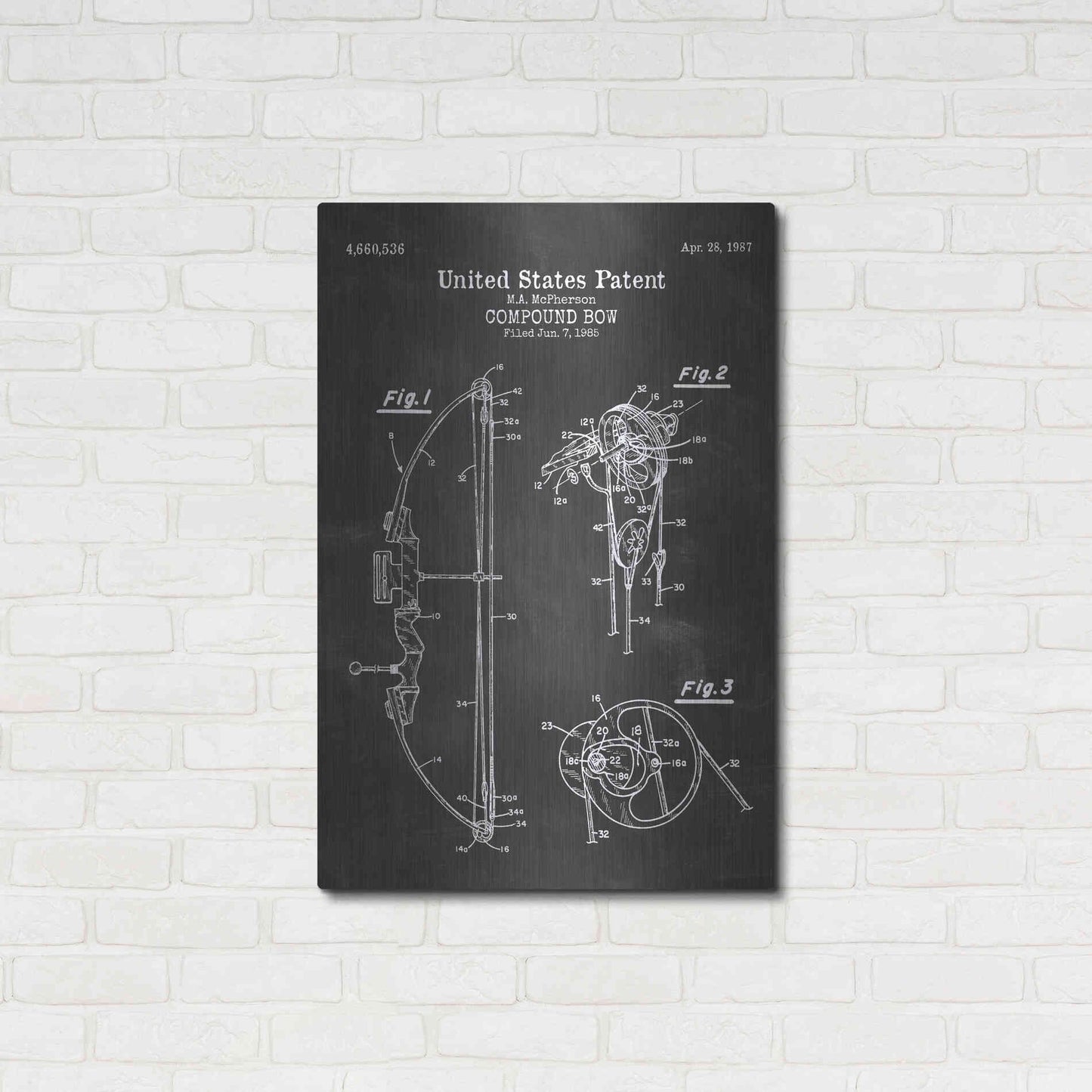 Luxe Metal Art 'Compound Bow Blueprint Patent Chalkboard' Metal Wall Art,24x36