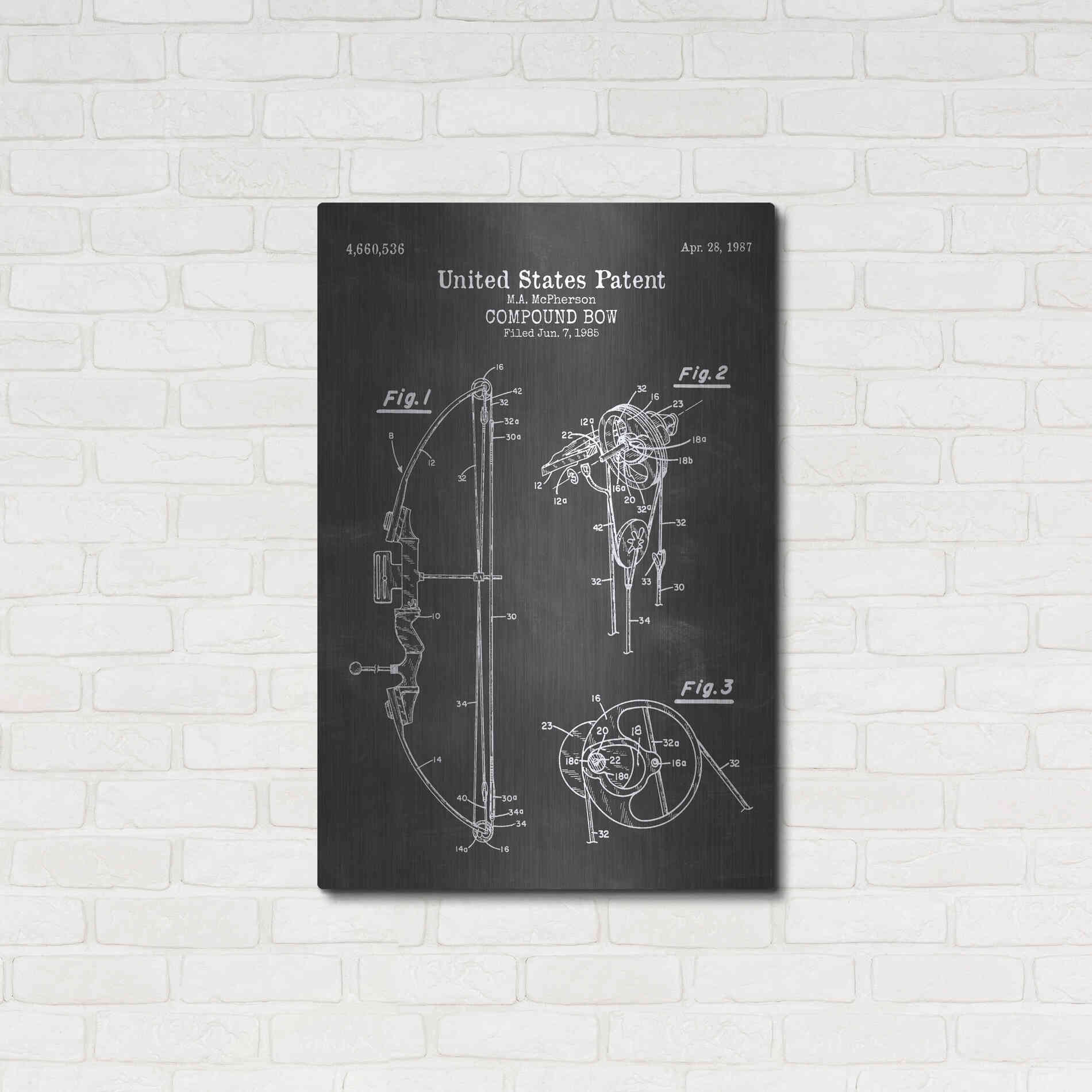 Luxe Metal Art 'Compound Bow Blueprint Patent Chalkboard' Metal Wall Art,24x36