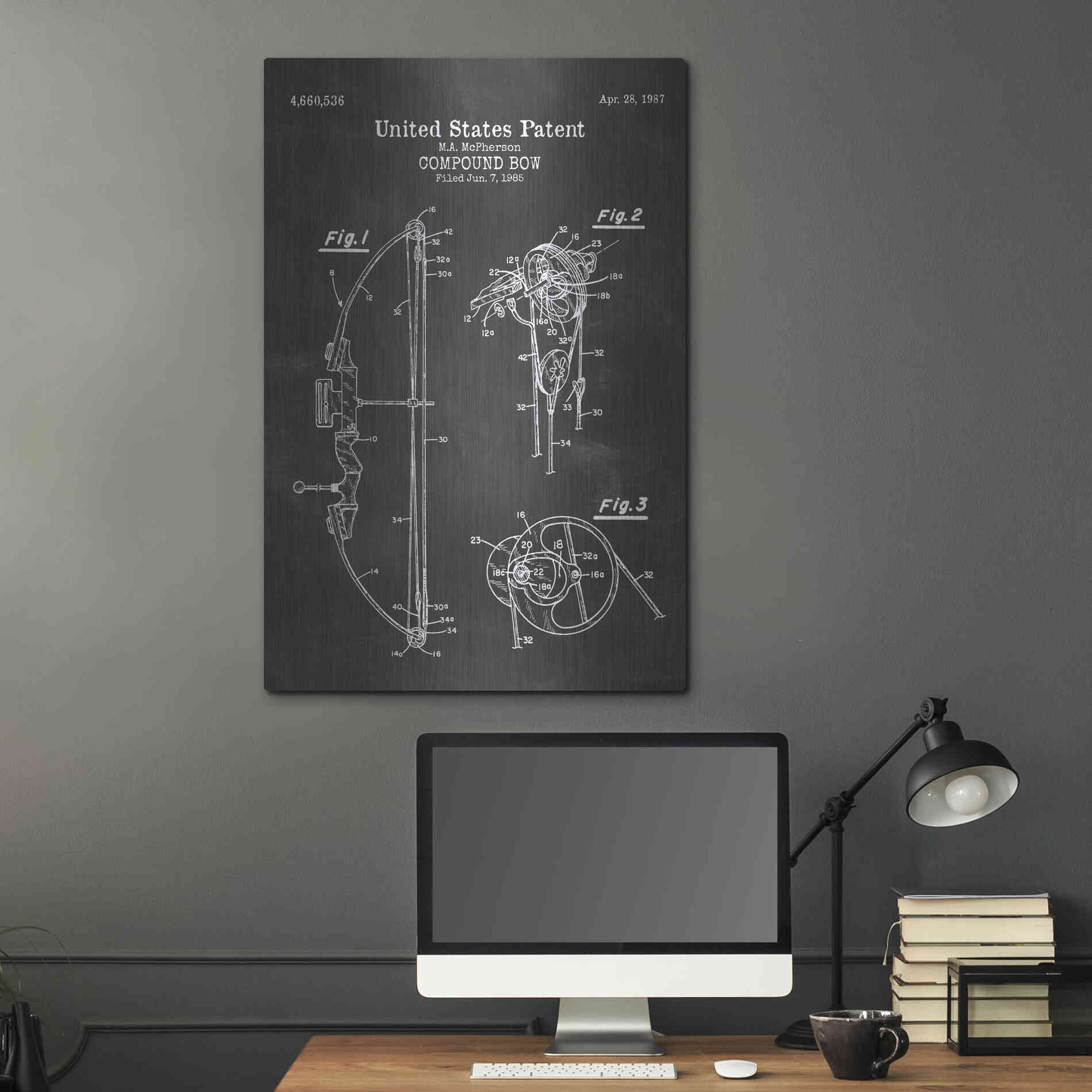 Luxe Metal Art 'Compound Bow Blueprint Patent Chalkboard' Metal Wall Art,24x36