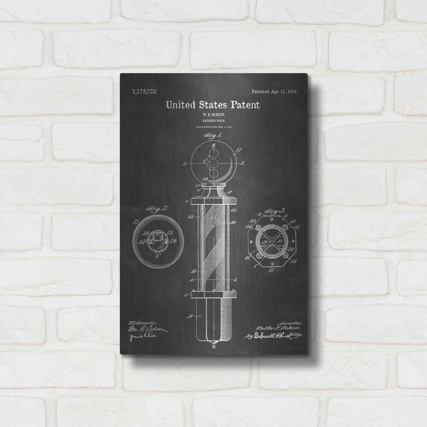 Luxe Metal Art 'Barber Pole Blueprint Patent Chalkboard' Metal Wall Art,12x16