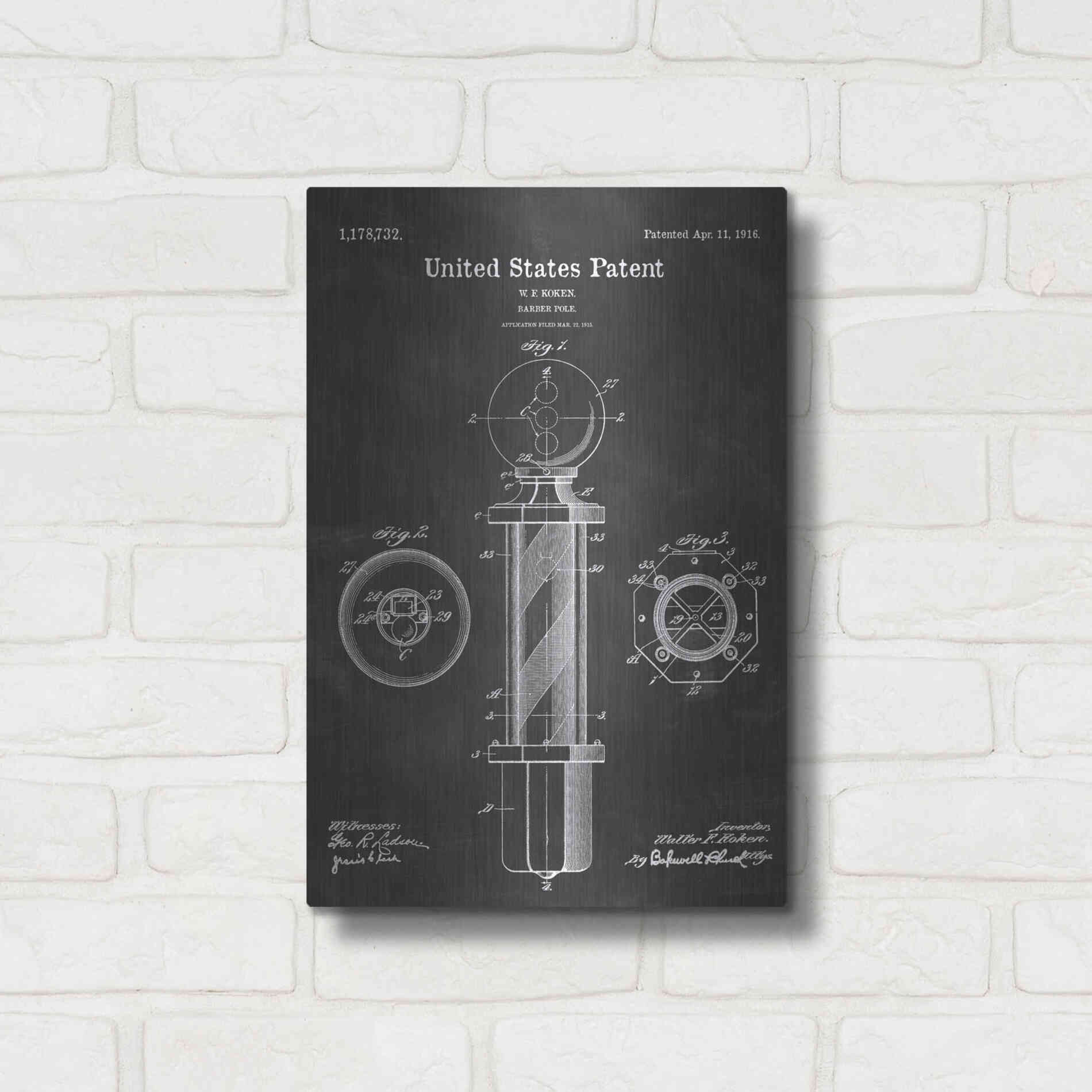 Luxe Metal Art 'Barber Pole Blueprint Patent Chalkboard' Metal Wall Art,12x16