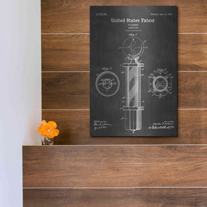 Luxe Metal Art 'Barber Pole Blueprint Patent Chalkboard' Metal Wall Art,12x16