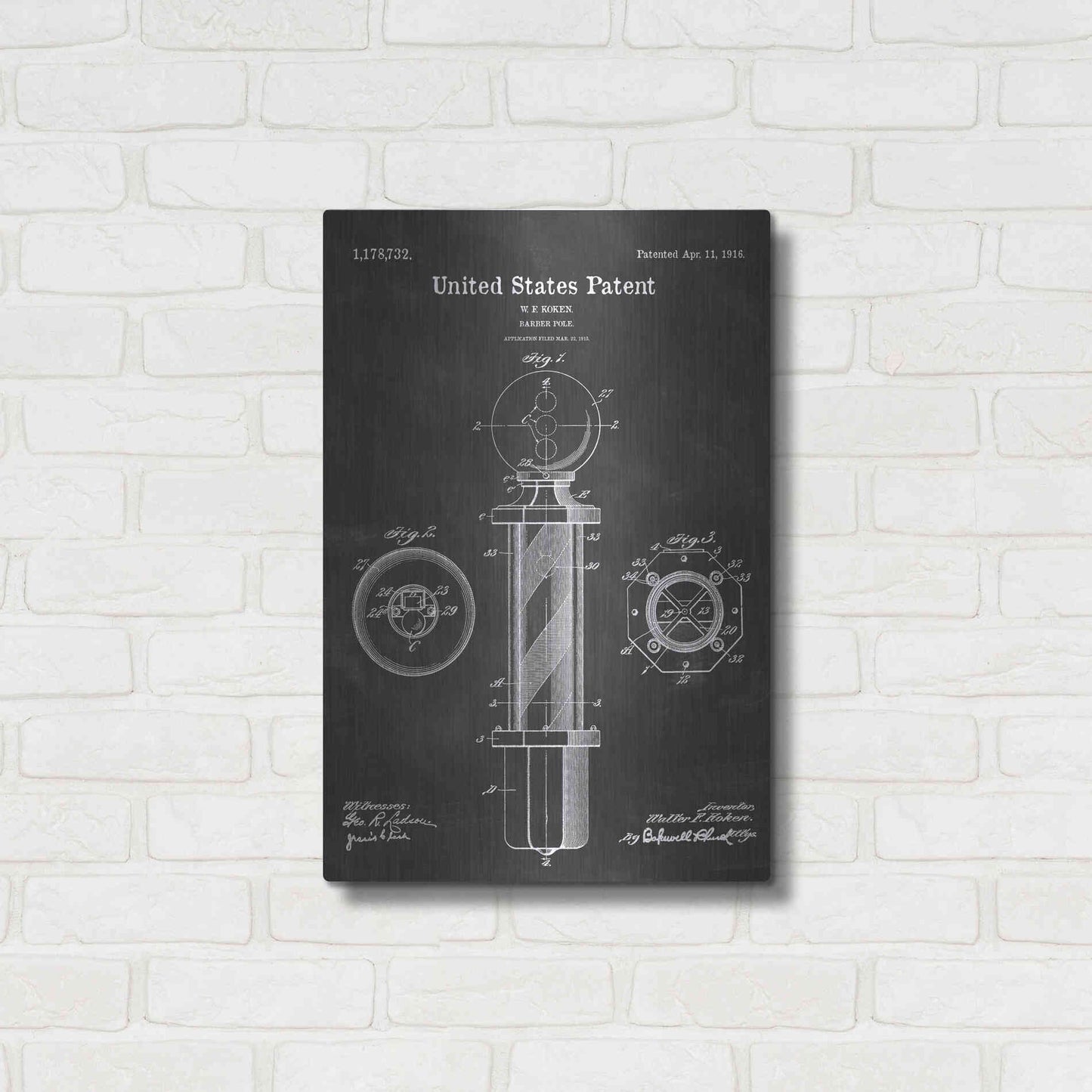 Luxe Metal Art 'Barber Pole Blueprint Patent Chalkboard' Metal Wall Art,16x24