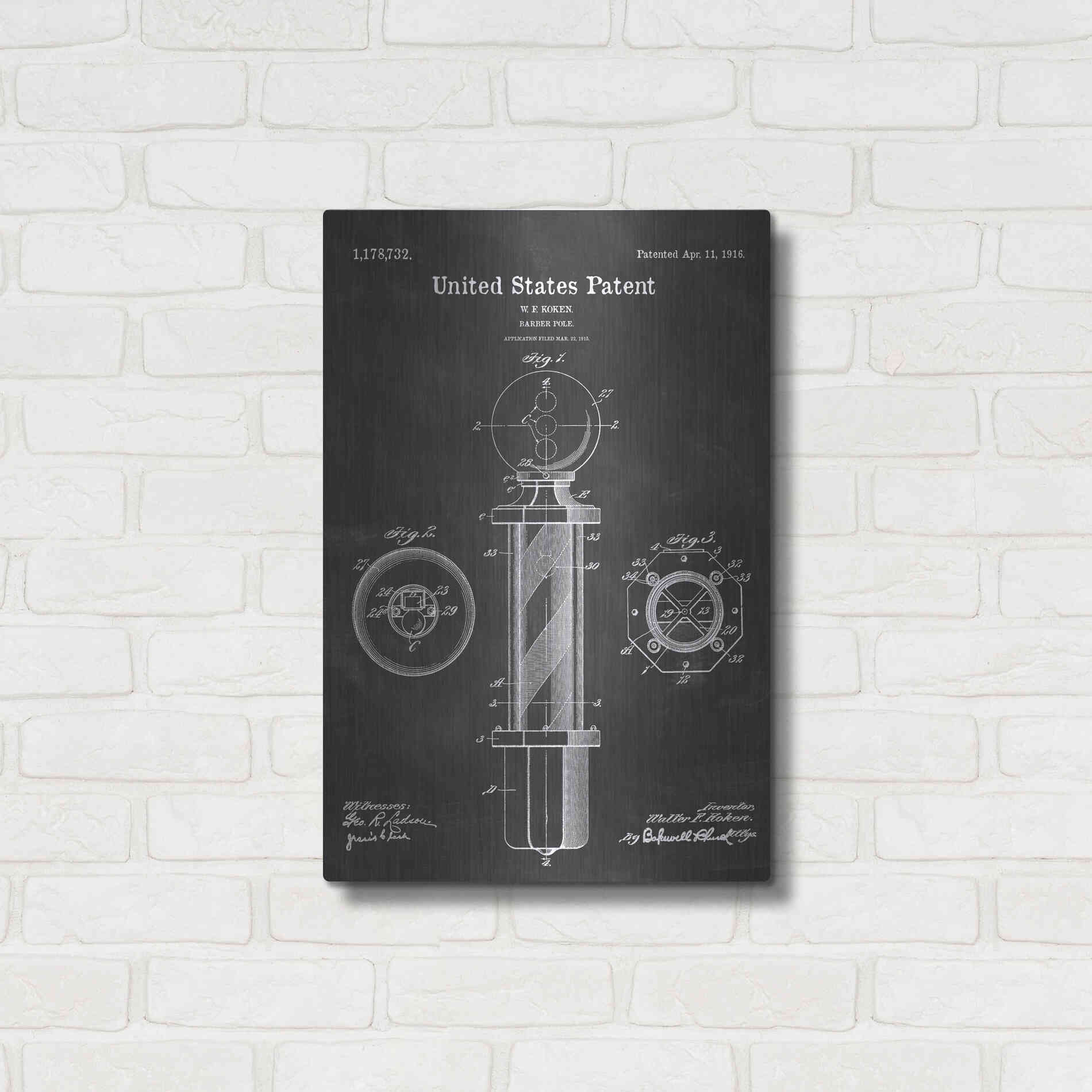 Luxe Metal Art 'Barber Pole Blueprint Patent Chalkboard' Metal Wall Art,16x24