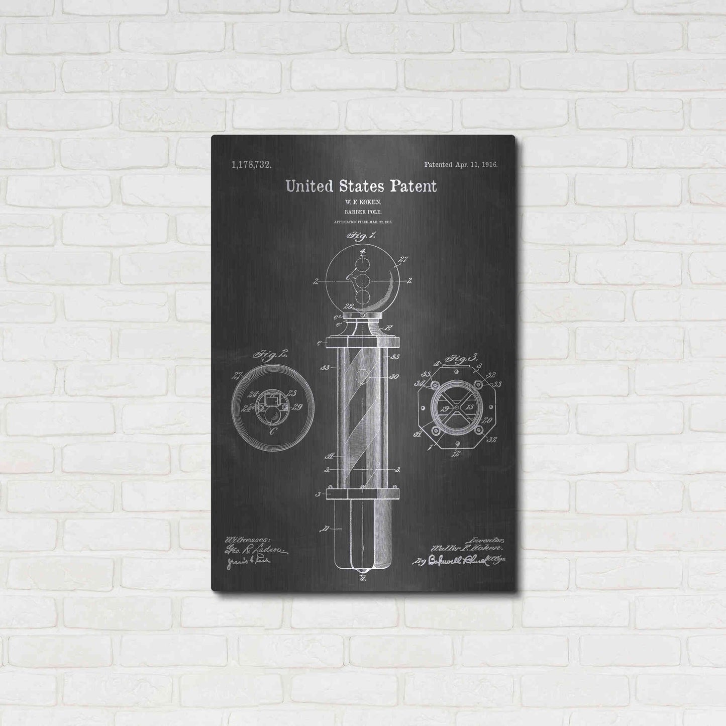 Luxe Metal Art 'Barber Pole Blueprint Patent Chalkboard' Metal Wall Art,24x36