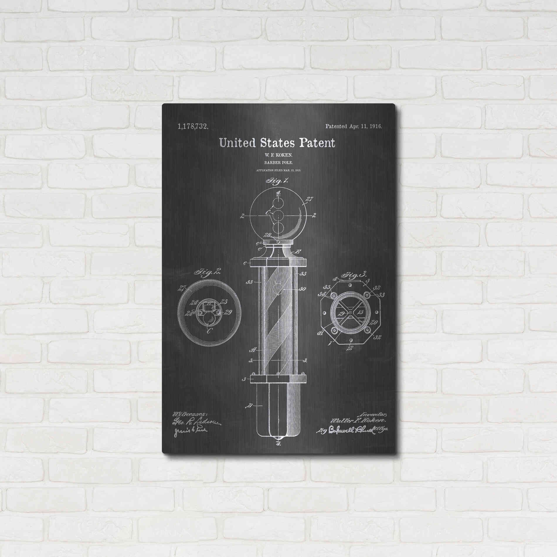 Luxe Metal Art 'Barber Pole Blueprint Patent Chalkboard' Metal Wall Art,24x36