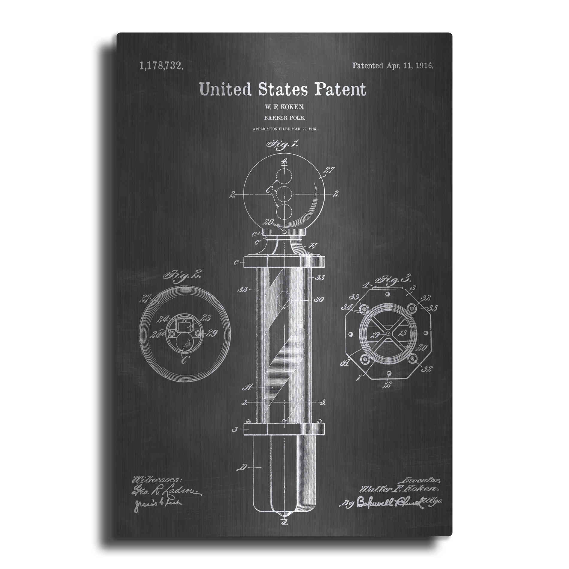 Luxe Metal Art 'Barber Pole Blueprint Patent Chalkboard' Metal Wall Art