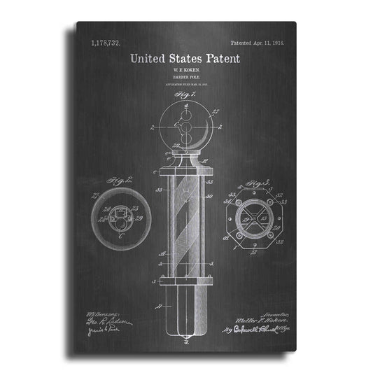 Luxe Metal Art 'Barber Pole Blueprint Patent Chalkboard' Metal Wall Art