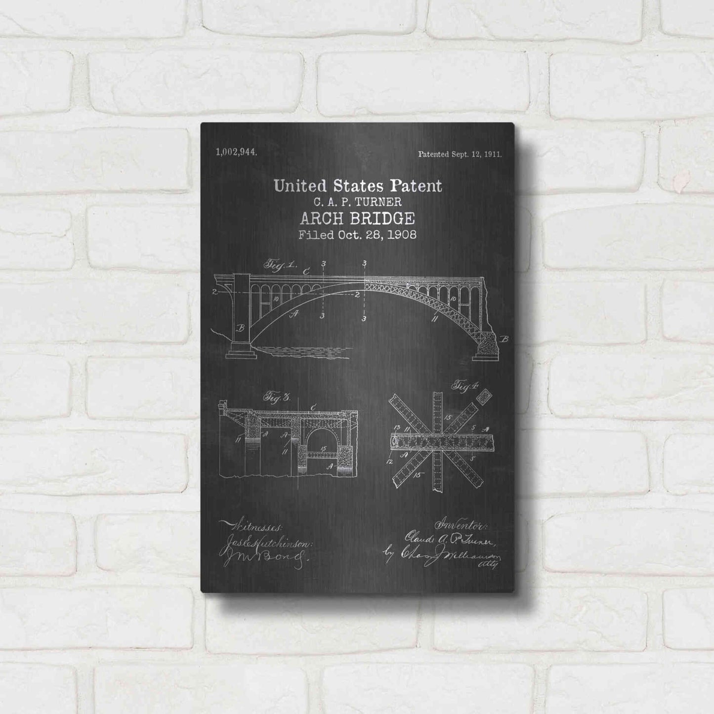 Luxe Metal Art 'Arch Bridge Blueprint Patent Chalkboard' Metal Wall Art,12x16