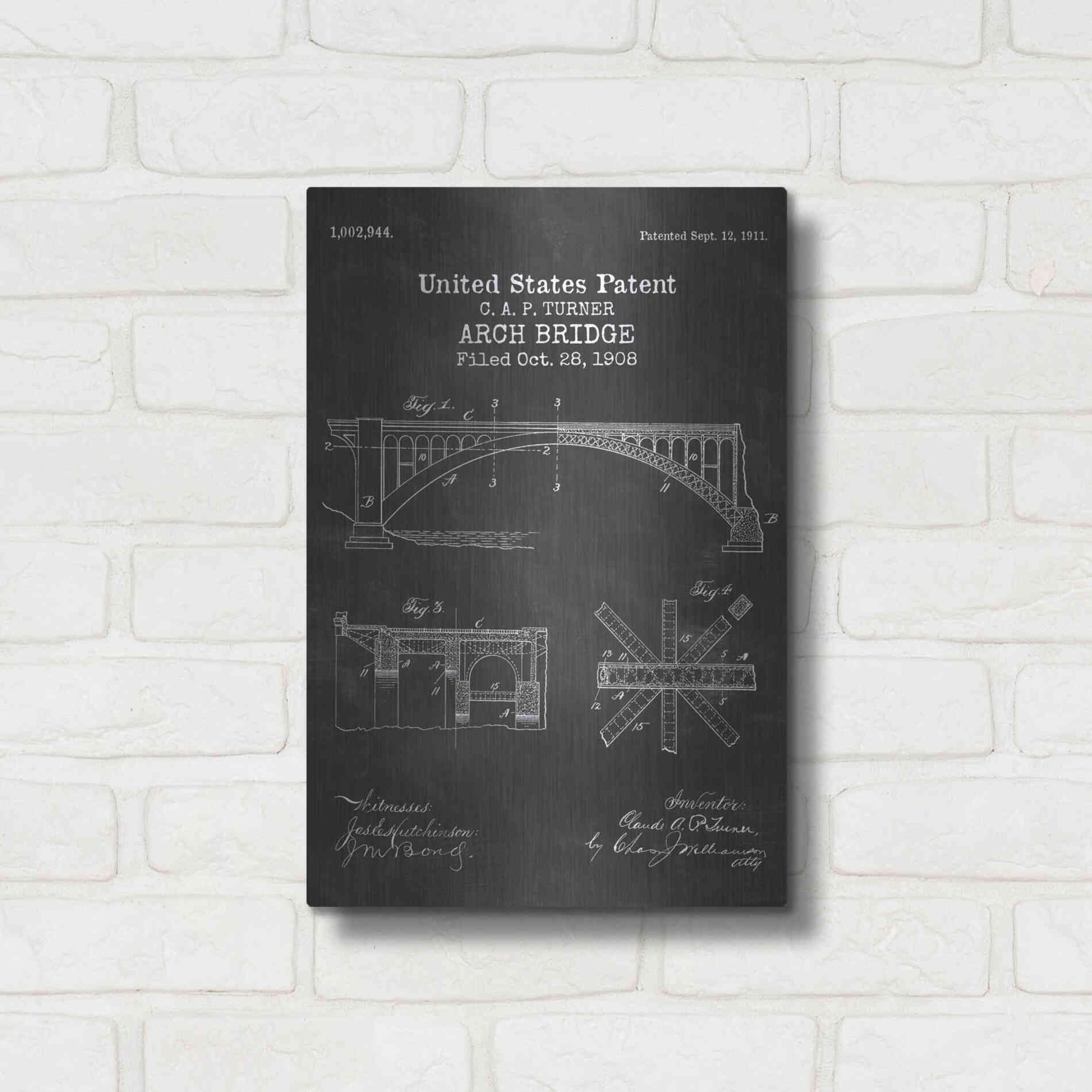 Luxe Metal Art 'Arch Bridge Blueprint Patent Chalkboard' Metal Wall Art,12x16