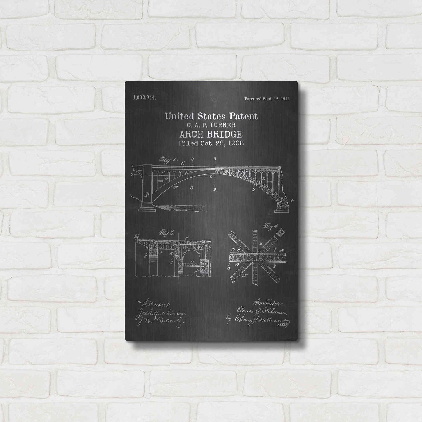 Luxe Metal Art 'Arch Bridge Blueprint Patent Chalkboard' Metal Wall Art,16x24