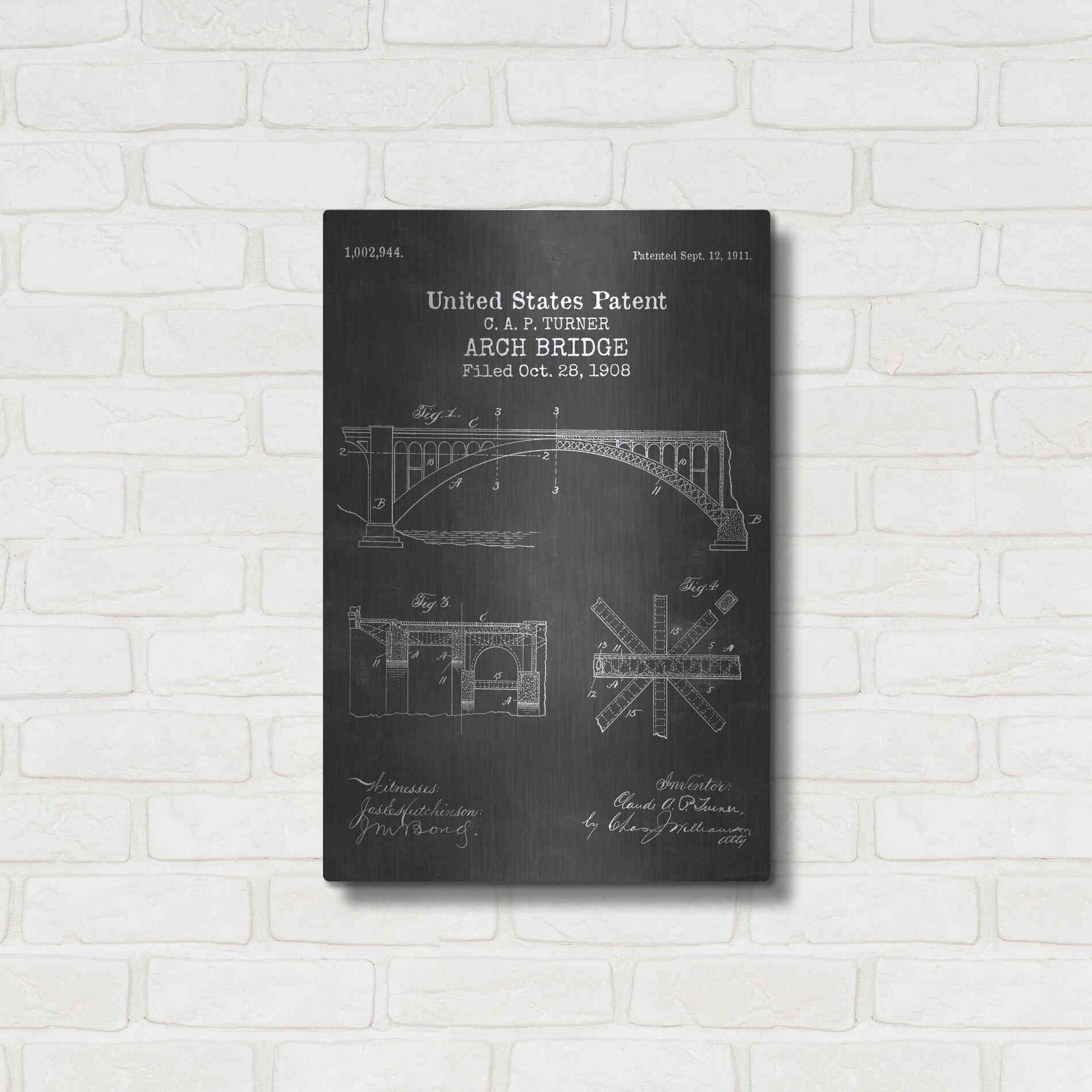 Luxe Metal Art 'Arch Bridge Blueprint Patent Chalkboard' Metal Wall Art,16x24