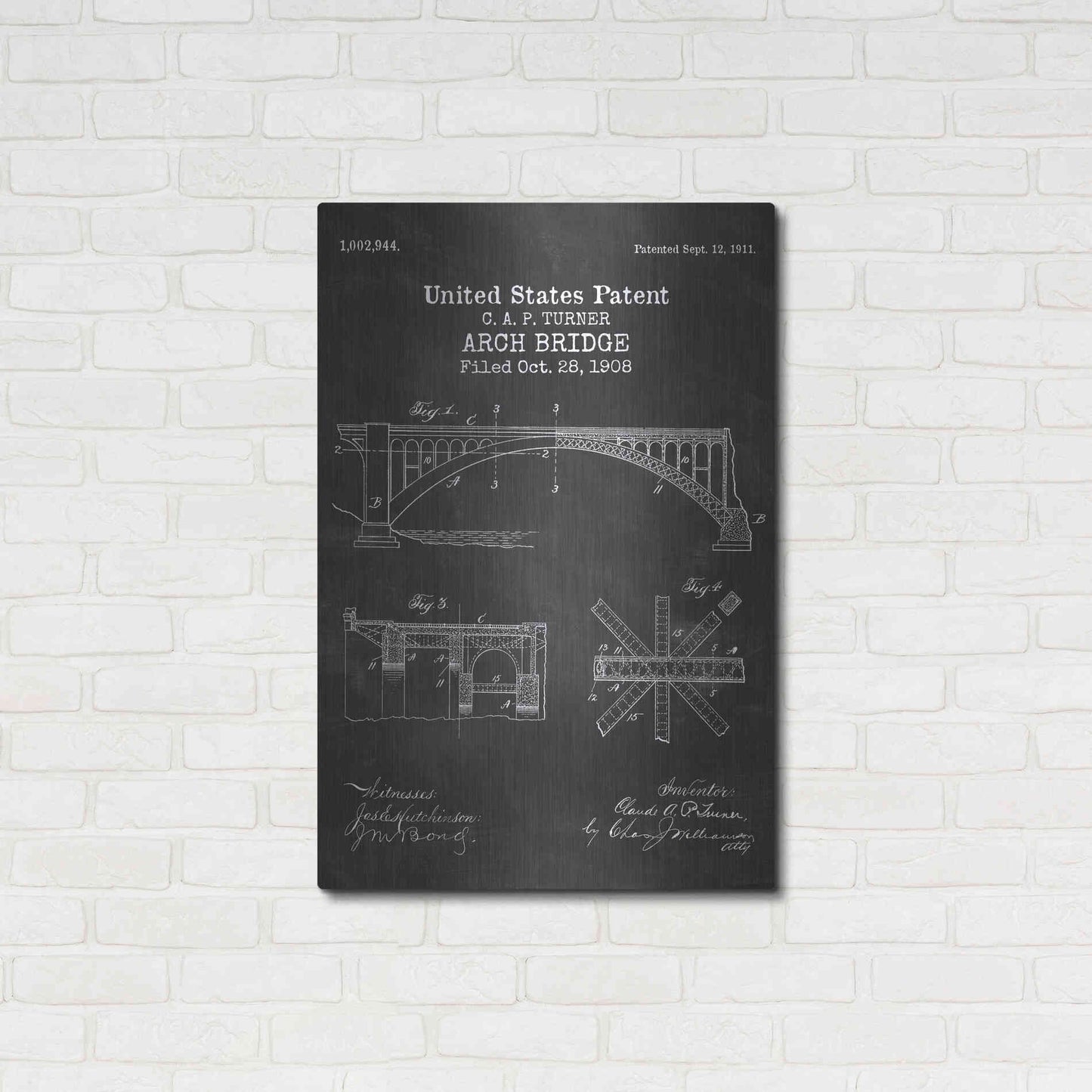 Luxe Metal Art 'Arch Bridge Blueprint Patent Chalkboard' Metal Wall Art,24x36