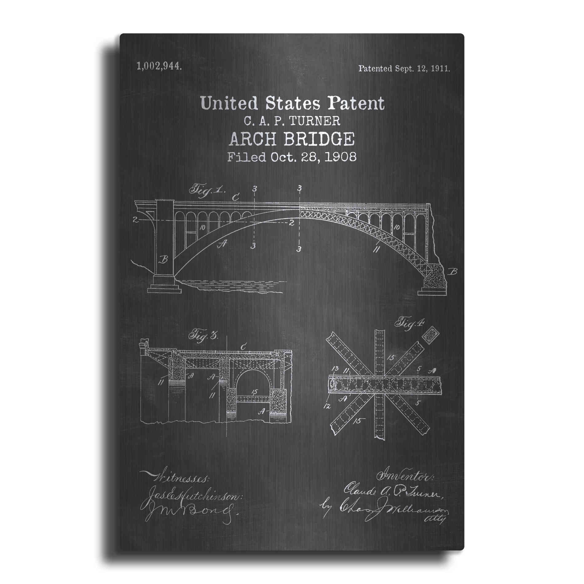Luxe Metal Art 'Arch Bridge Blueprint Patent Chalkboard' Metal Wall Art
