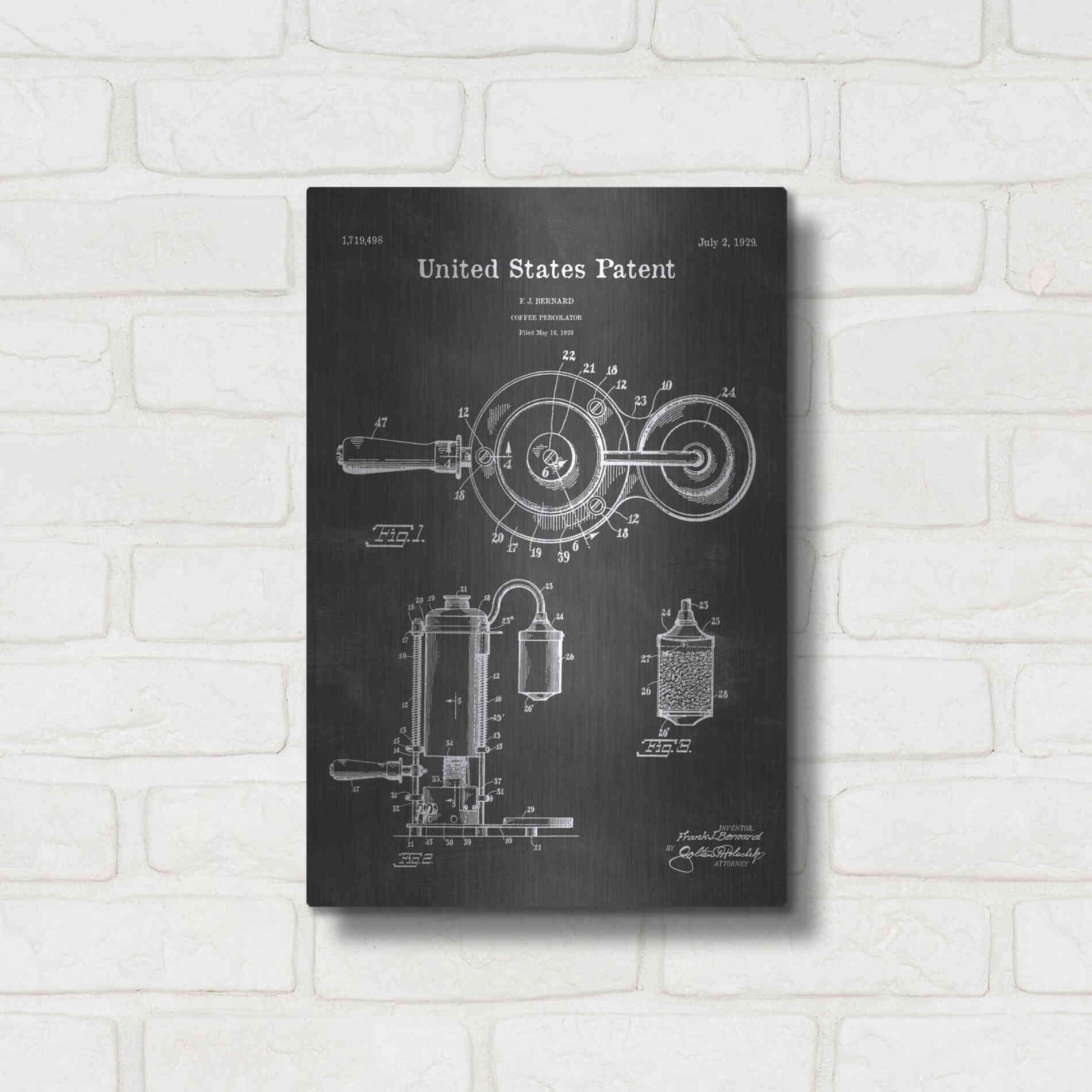 Luxe Metal Art 'Coffee Percolator Blueprint Patent Chalkboard' Metal Wall Art,12x16