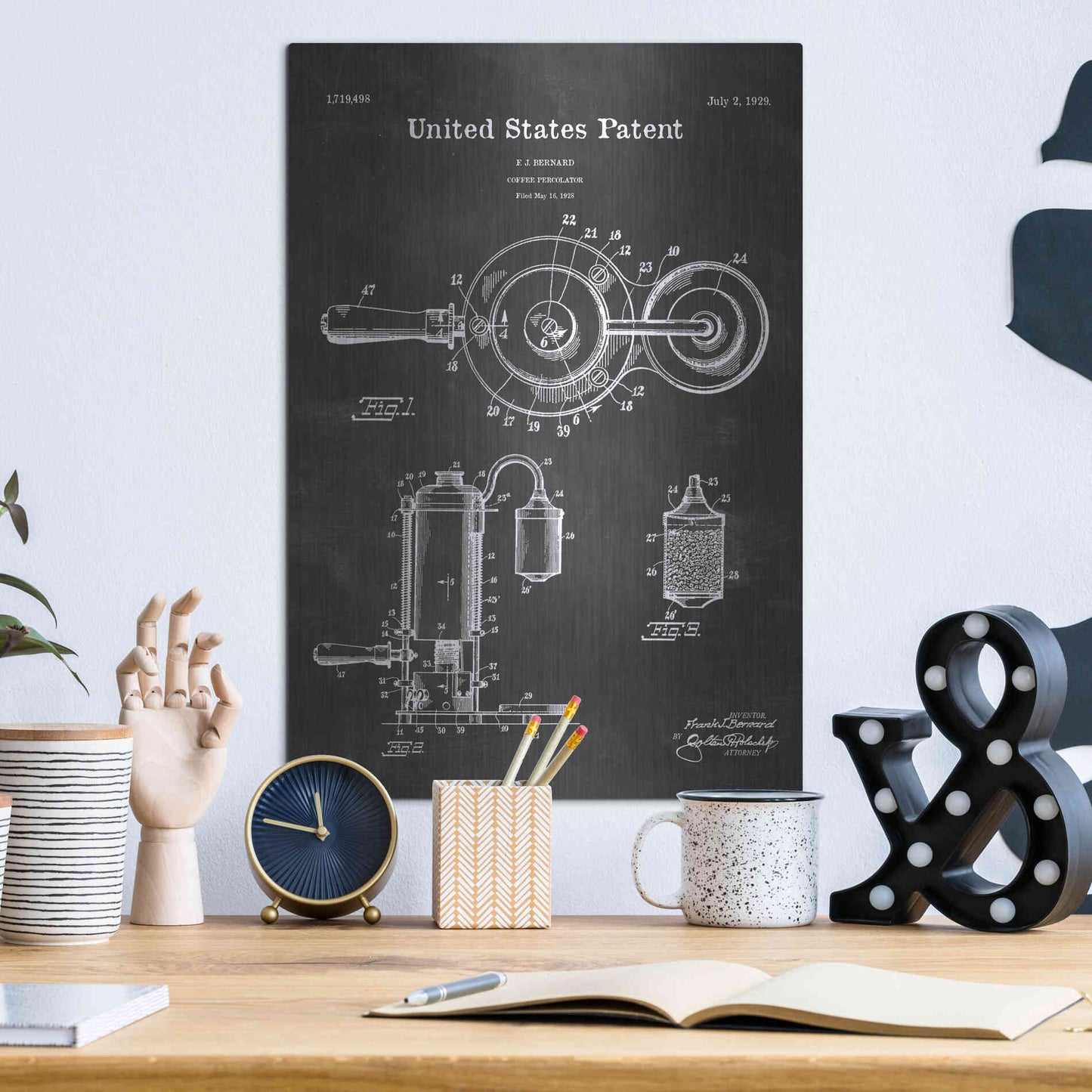 Luxe Metal Art 'Coffee Percolator Blueprint Patent Chalkboard' Metal Wall Art,12x16