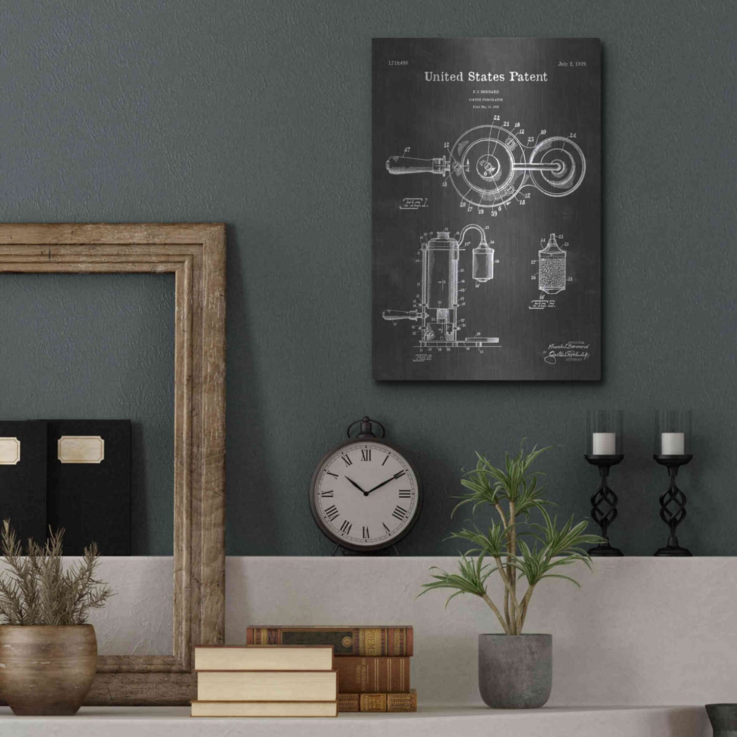 Luxe Metal Art 'Coffee Percolator Blueprint Patent Chalkboard' Metal Wall Art,12x16