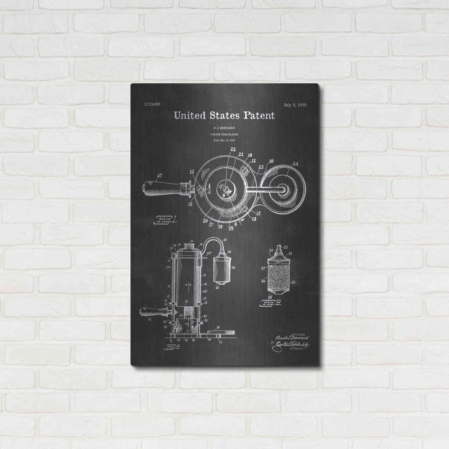 Luxe Metal Art 'Coffee Percolator Blueprint Patent Chalkboard' Metal Wall Art,24x36
