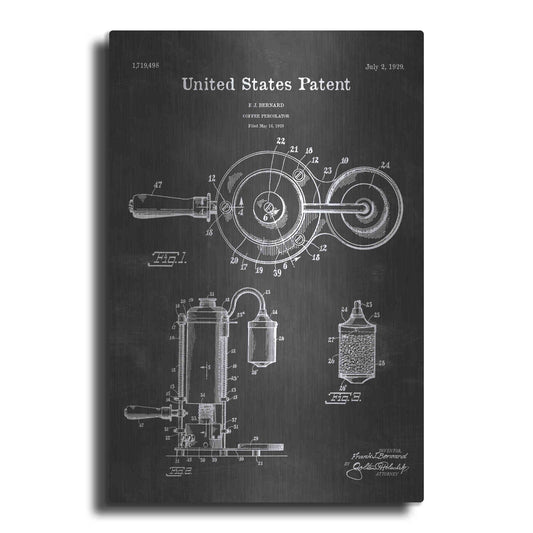 Luxe Metal Art 'Coffee Percolator Blueprint Patent Chalkboard' Metal Wall Art