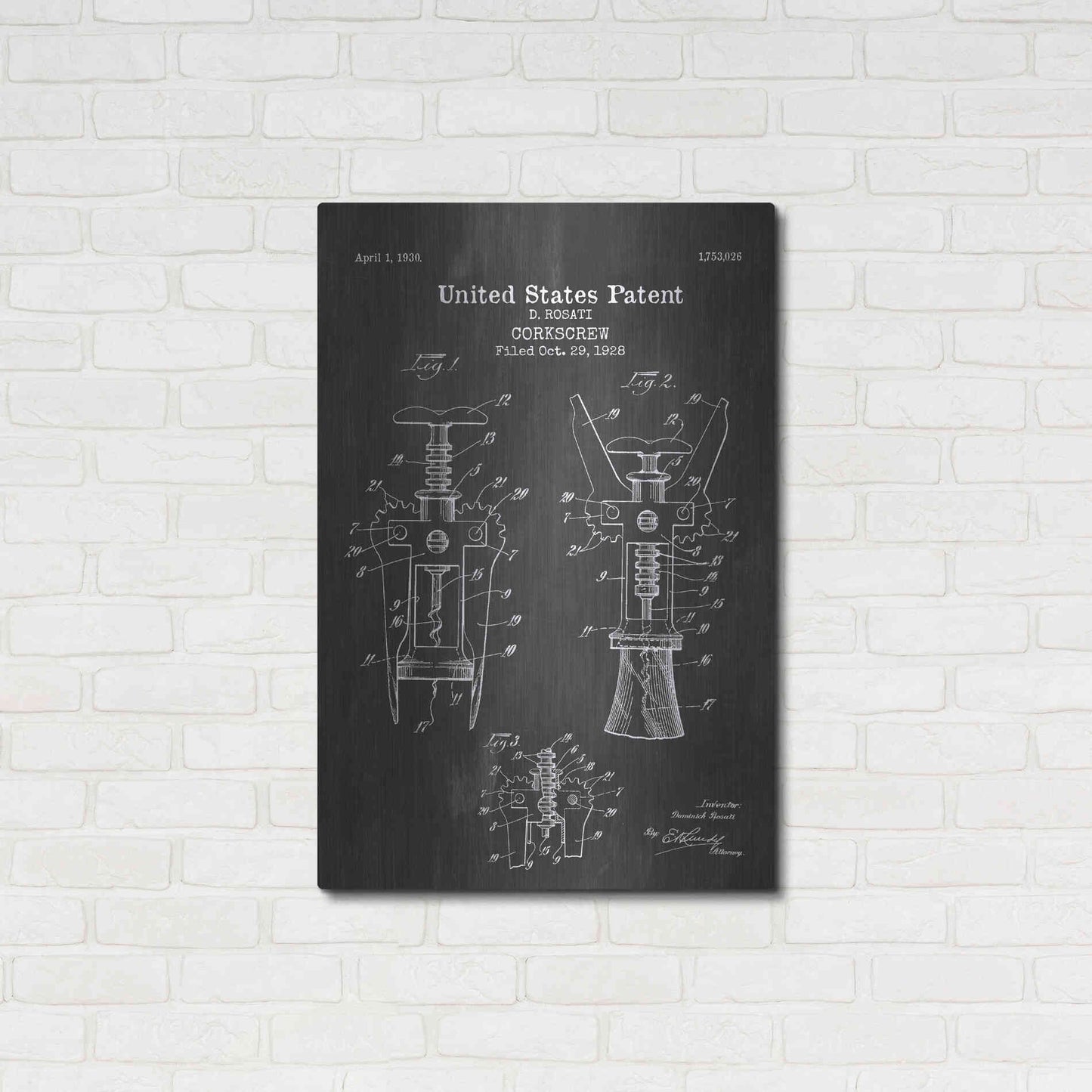 Luxe Metal Art 'Corkscrew Blueprint Patent Chalkboard' Metal Wall Art,24x36