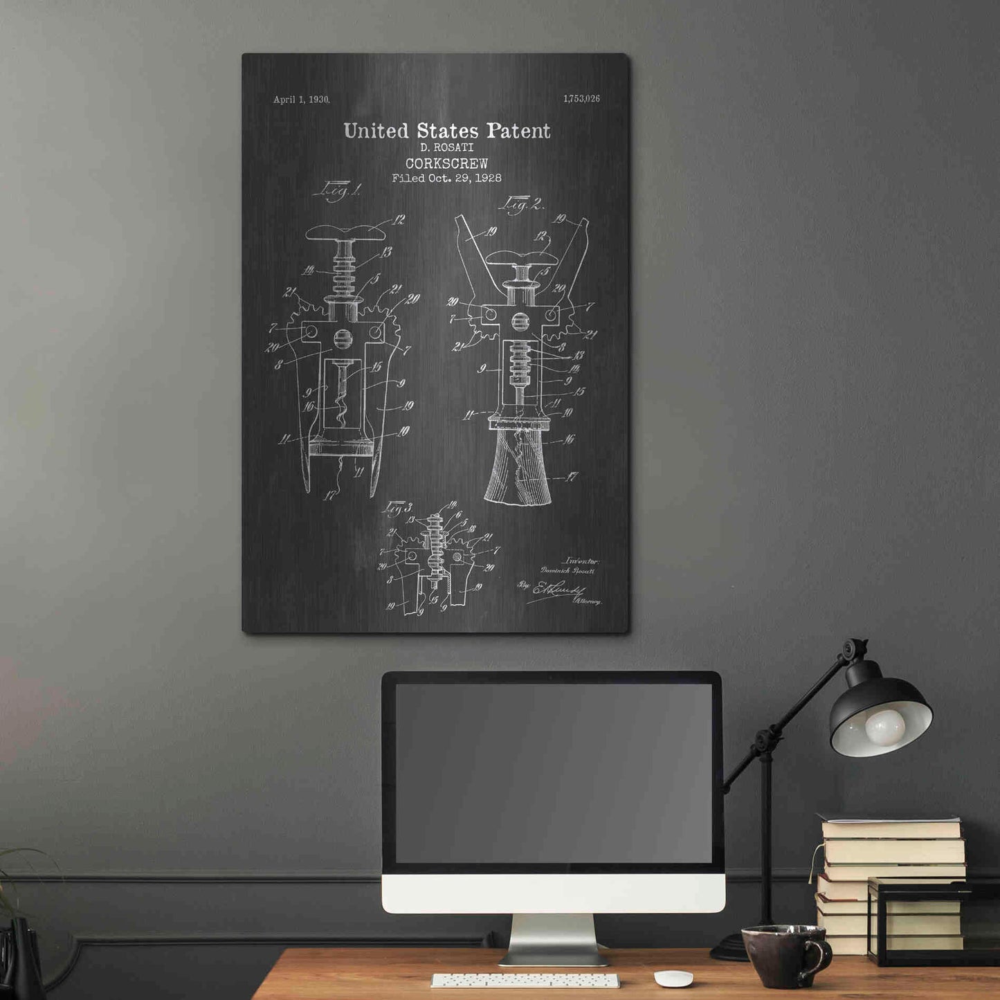Luxe Metal Art 'Corkscrew Blueprint Patent Chalkboard' Metal Wall Art,24x36