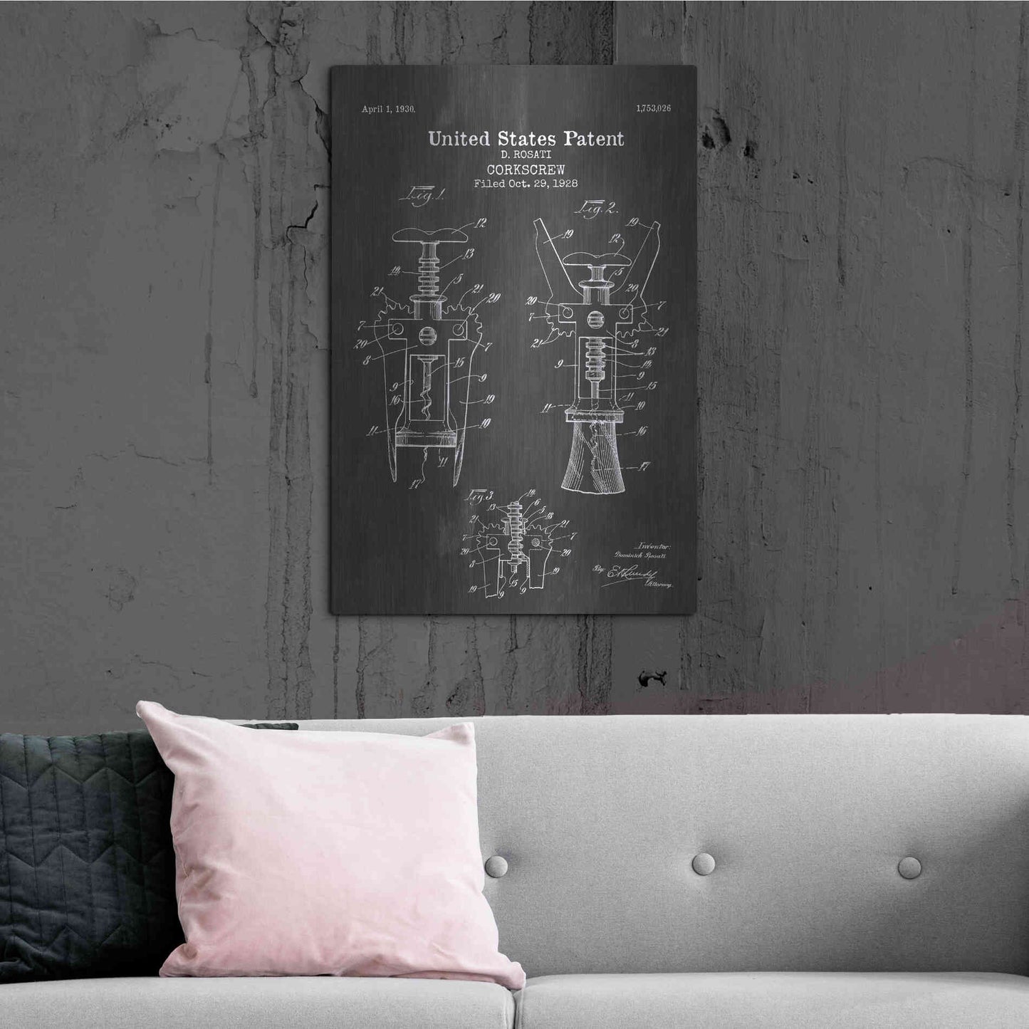 Luxe Metal Art 'Corkscrew Blueprint Patent Chalkboard' Metal Wall Art,24x36