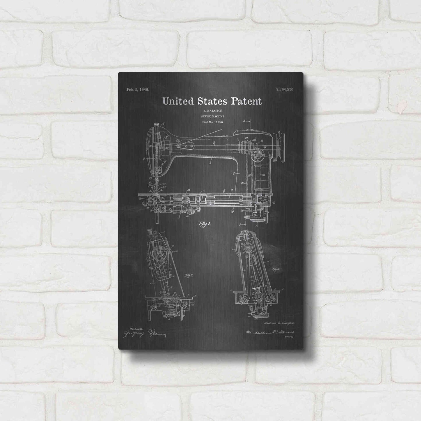 Luxe Metal Art 'Sewing Machine Blueprint Patent Chalkboard' Metal Wall Art,12x16