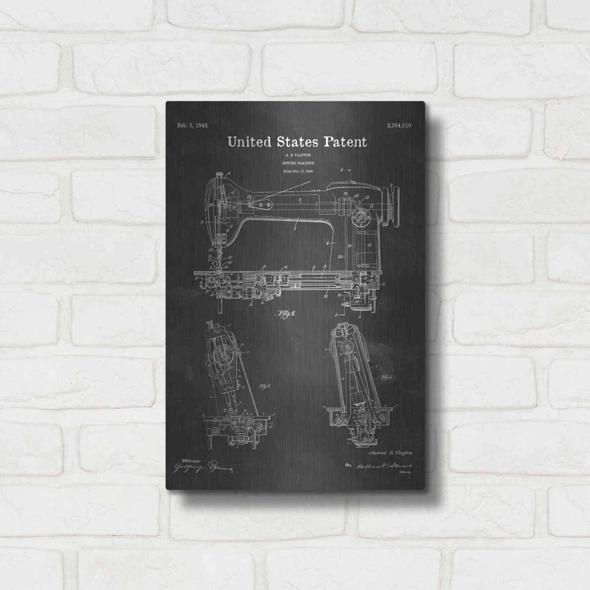 Luxe Metal Art 'Sewing Machine Blueprint Patent Chalkboard' Metal Wall Art,12x16