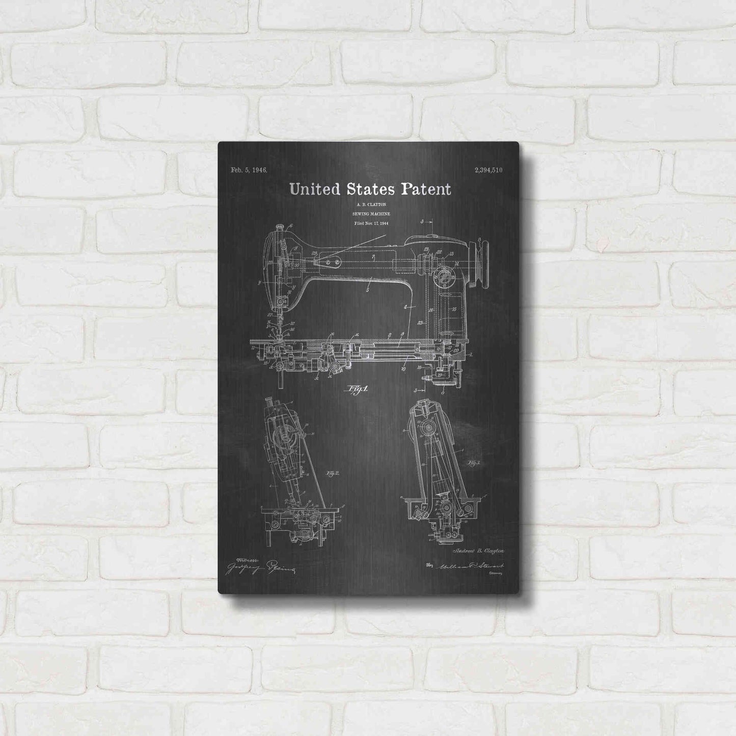 Luxe Metal Art 'Sewing Machine Blueprint Patent Chalkboard' Metal Wall Art,16x24