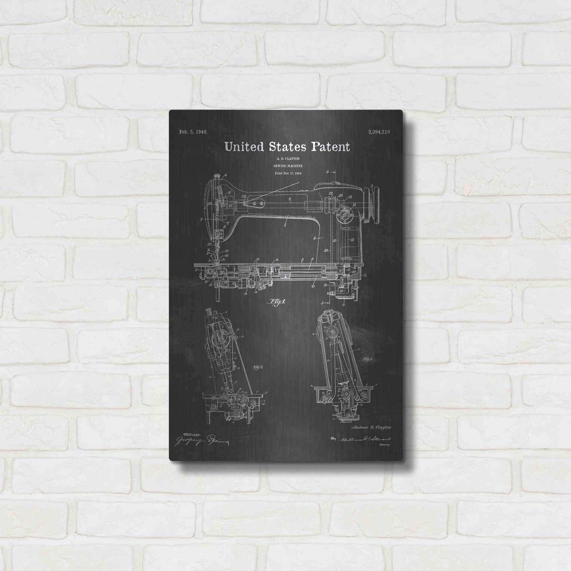 Luxe Metal Art 'Sewing Machine Blueprint Patent Chalkboard' Metal Wall Art,16x24