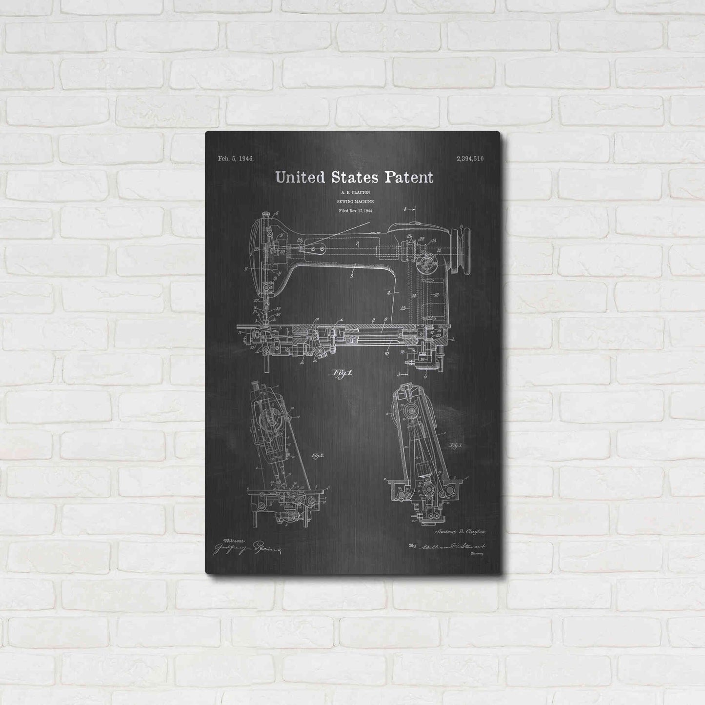 Luxe Metal Art 'Sewing Machine Blueprint Patent Chalkboard' Metal Wall Art,24x36