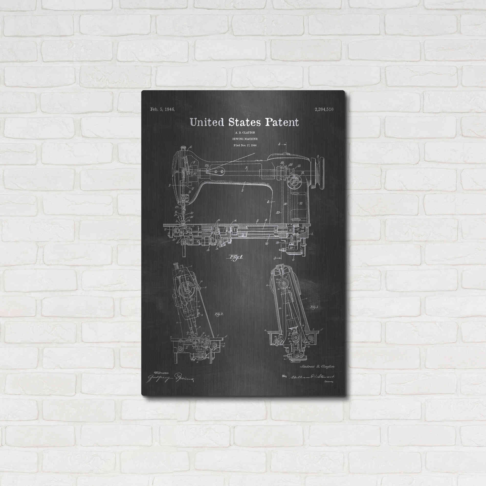 Luxe Metal Art 'Sewing Machine Blueprint Patent Chalkboard' Metal Wall Art,24x36