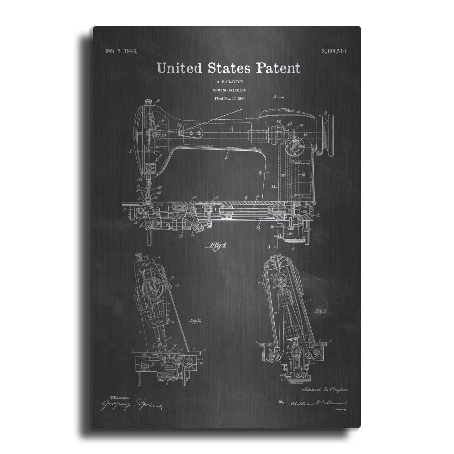 Luxe Metal Art 'Sewing Machine Blueprint Patent Chalkboard' Metal Wall Art
