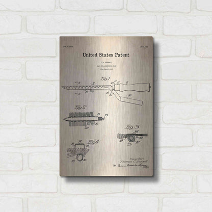 Luxe Metal Art 'Hair Straightening Iron Blueprint Patent Parchment' Metal Wall Art,12x16