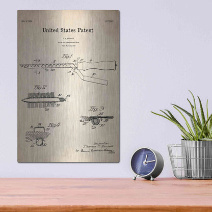 Luxe Metal Art 'Hair Straightening Iron Blueprint Patent Parchment' Metal Wall Art,12x16