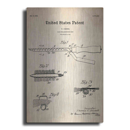 Luxe Metal Art 'Hair Straightening Iron Blueprint Patent Parchment' Metal Wall Art