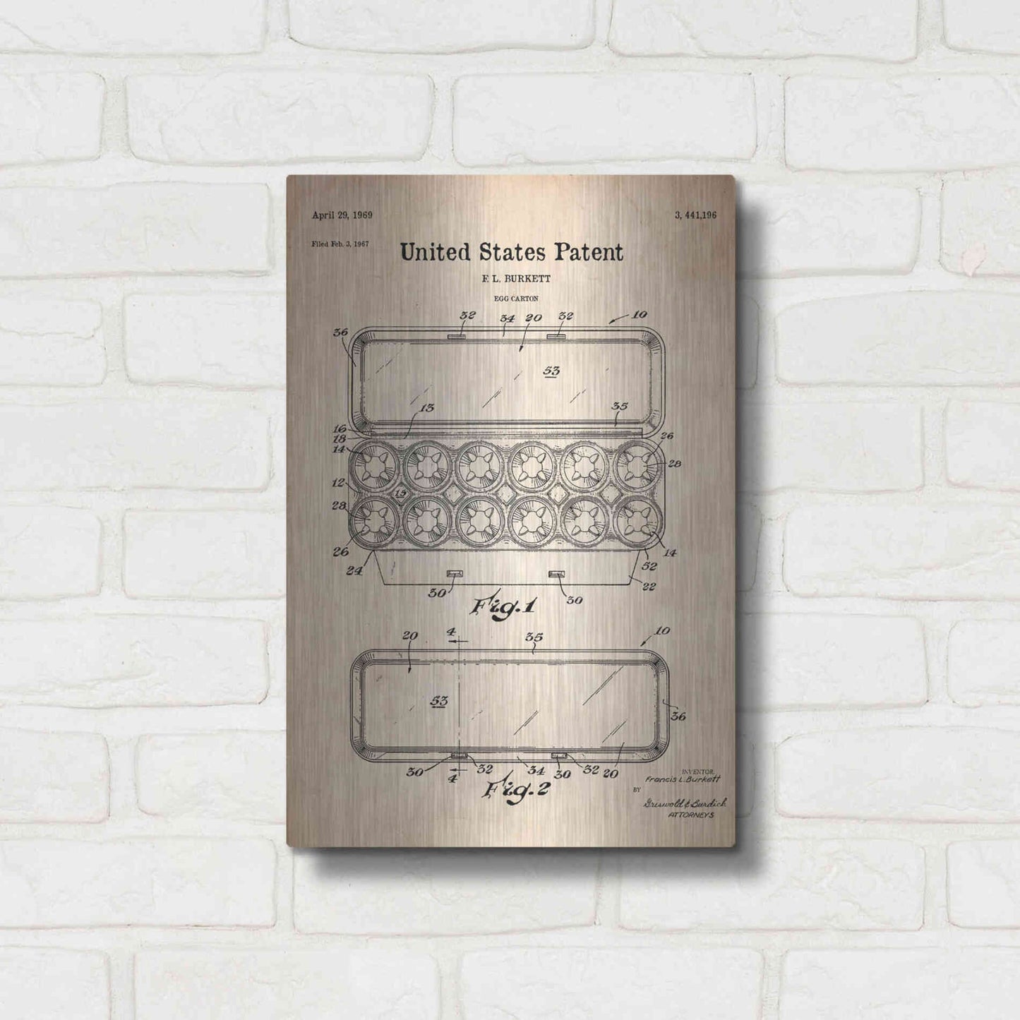 Luxe Metal Art 'Egg Carton Blueprint Patent Parchment' Metal Wall Art,12x16