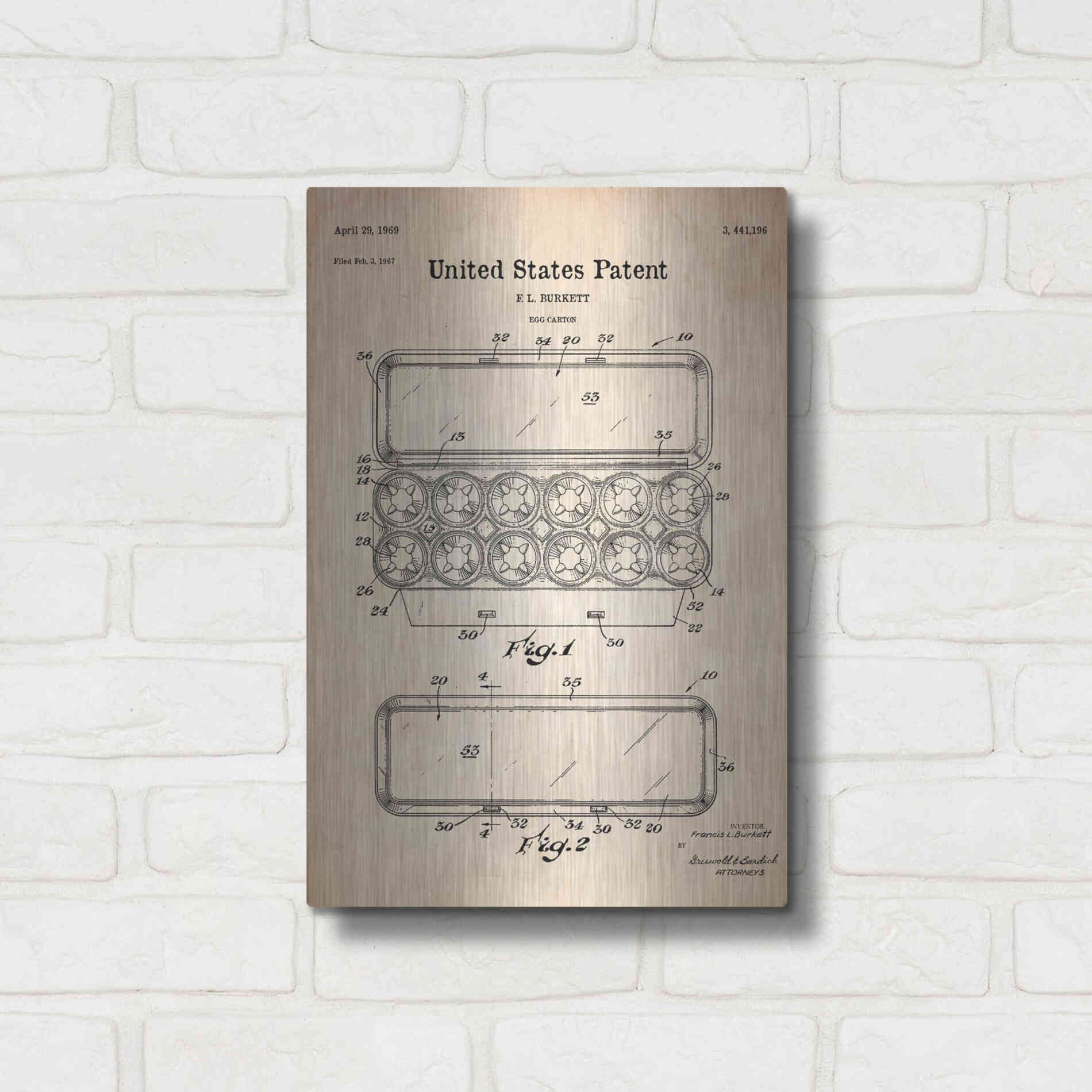 Luxe Metal Art 'Egg Carton Blueprint Patent Parchment' Metal Wall Art,12x16