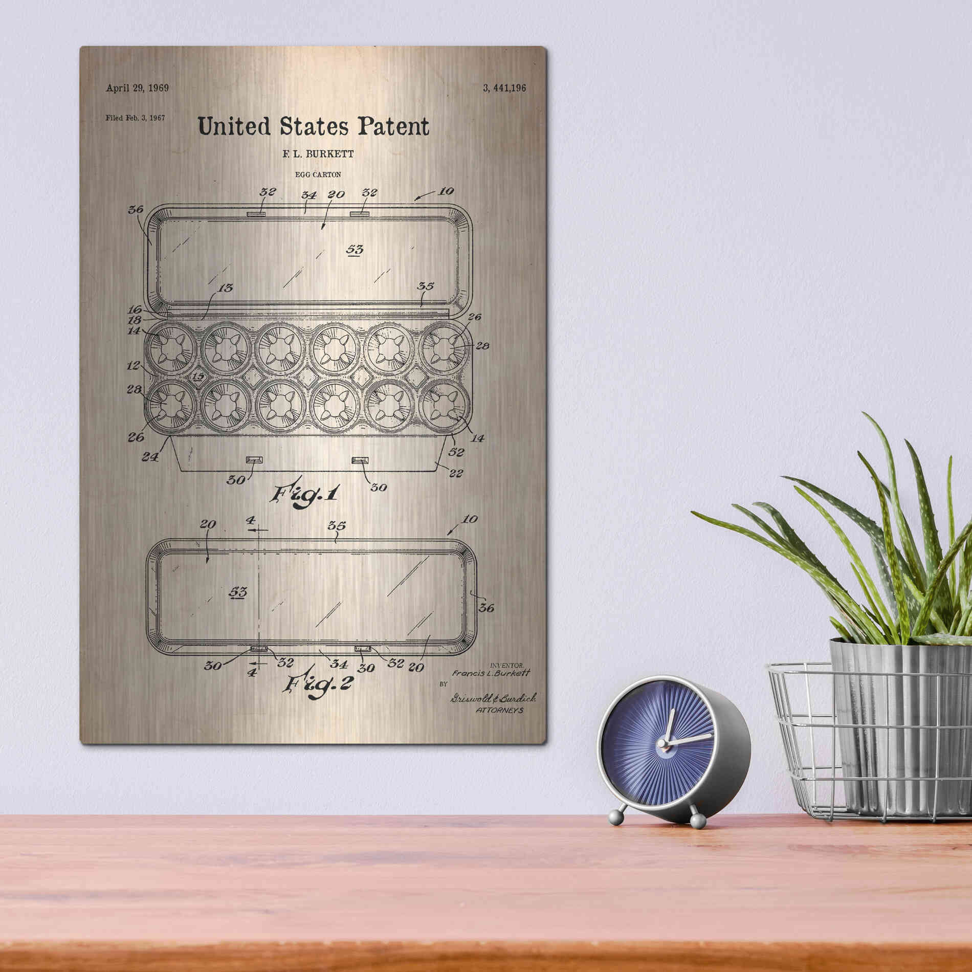 Luxe Metal Art 'Egg Carton Blueprint Patent Parchment' Metal Wall Art,12x16